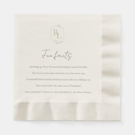 Fun Fakten Grüne Blumenmonogramm Hochzeit Serviette (Vorderseite)