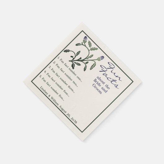Fun Fakten Lila & Green Thistle Wedding Empfang Serviette (Ecke)