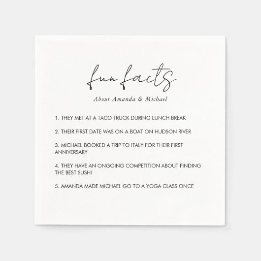 Fun Fakten Moderne Typografie Schwarz-weiße Hochze Serviette (Vorderseite)