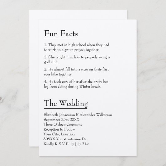 Fun Fakten über die Braut und die Groom Moderne Ho Einladung (Vorne/Hinten)