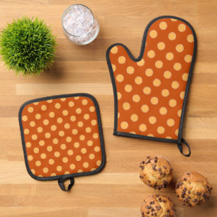 Fun Fall Saisonaler Polka Punktmuster Ofenhandschuh & Topflappen-Set