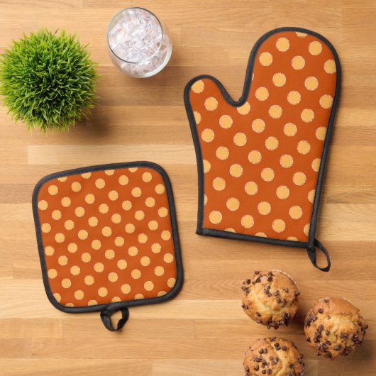Fun Fall Saisonaler Polka Punktmuster Ofenhandschuh & Topflappen-Set (Oben Unten)