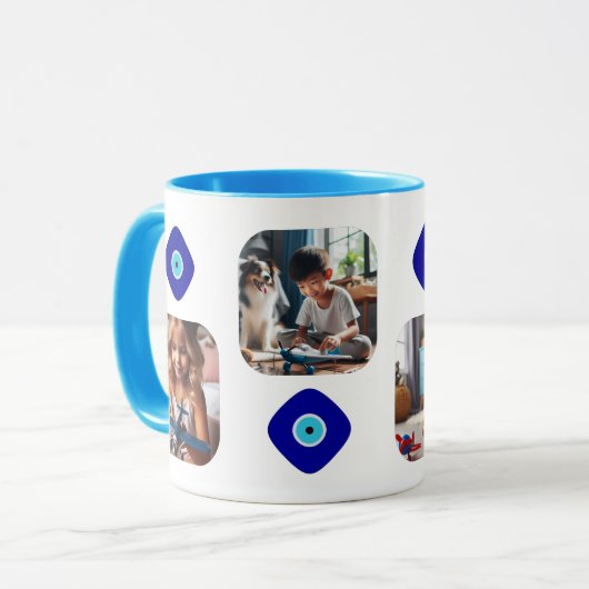 Fun Family Fotos, Diamond Blue Evil Eye Artwork Tasse (Vorderseite Links)