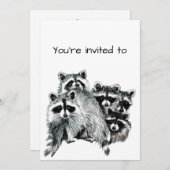 Fun Family Wiedersehen Raccoon Tierfamilie Art Einladung (Vorne/Hinten)