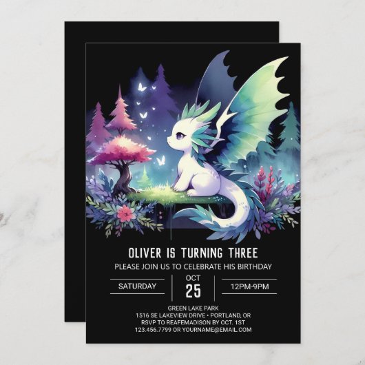 Fun Fantasy Dragon Birthday Einladung (Vorne/Hinten)