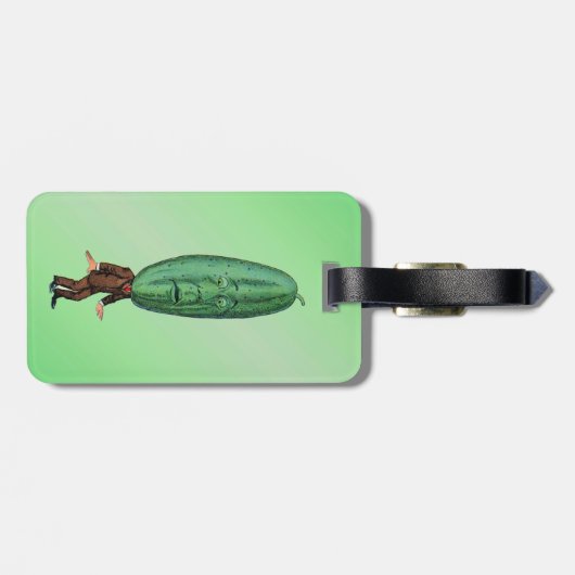 Fun Fantasy Green Pickle Head Man in Anzug Gepäckanhänger (Rückseite horizontal)