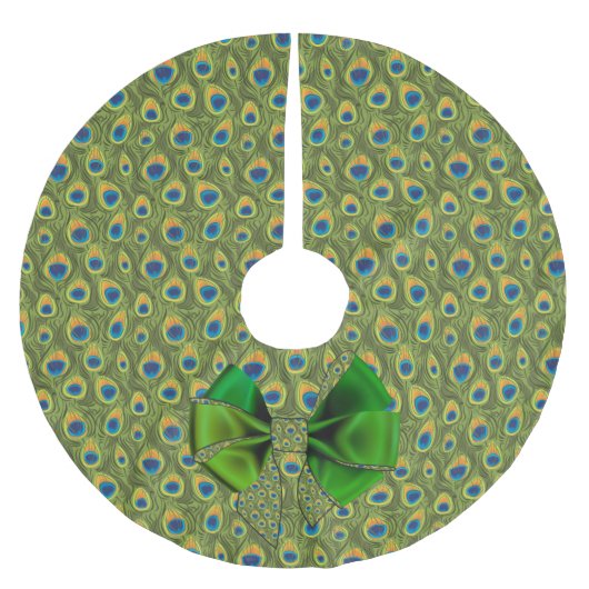 Fun Fantasy Peacock Print mit grünem Bow Polyester Weihnachtsbaumdecke (Vorderseite)
