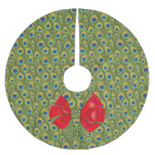 Fun Fantasy Peacock Print mit Red Bow Polyester Weihnachtsbaumdecke (Vorderseite)