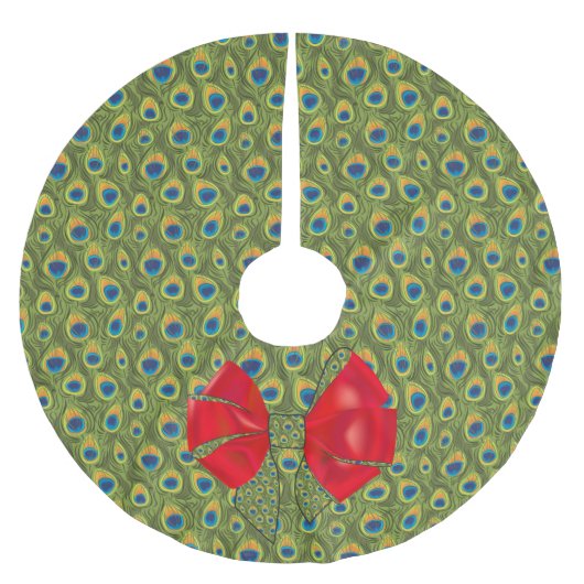 Fun Fantasy Peacock Print mit Red Bow Polyester Weihnachtsbaumdecke (Vorderseite)