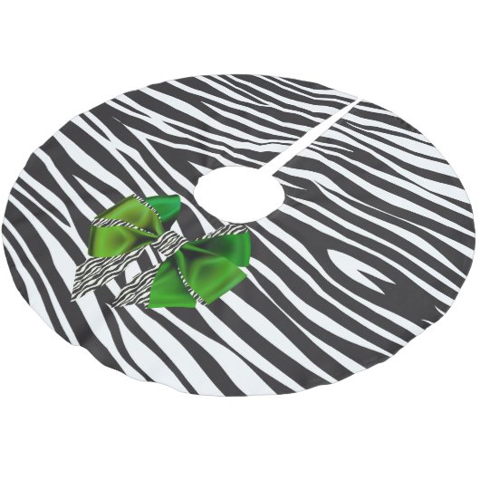 Fun Fantasy Zebra Print mit grünem Bow Polyester Weihnachtsbaumdecke (Schrägansicht)