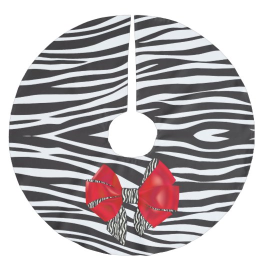 Fun Fantasy Zebra Print mit Red Bow Polyester Weihnachtsbaumdecke (Vorderseite)