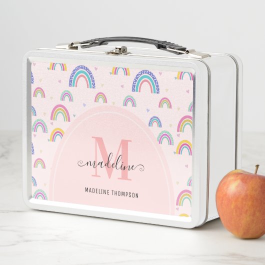 Fun farbenfroh rosa Rainbow Girly Monogram Metall Brotdose (Beispiel)