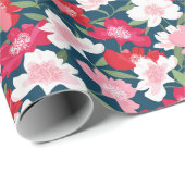 Fun farbenfroh rosa rot-weißes Blumenmuster Gesche Geschenkpapier (Rolleneckpunkt)