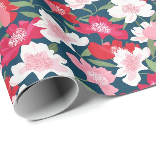 Fun farbenfroh rosa rot-weißes Blumenmuster Gesche Geschenkpapier (Rolleneckpunkt)