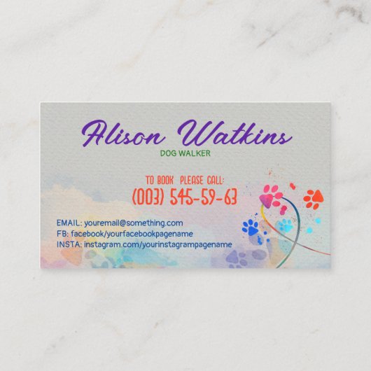 Fun farbenfrohe Aquarelldrucke Visitenkarte (Rückseite)