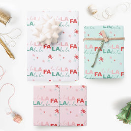 Fun farbenfrohe Fa La Typografie Muster Geschenkpapier Set