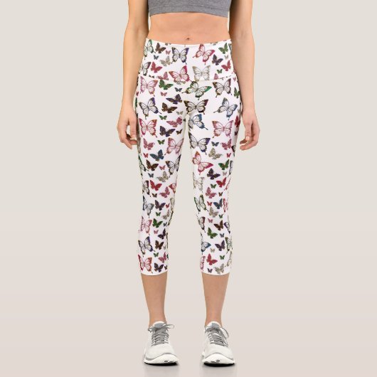 Fun farbenfrohe Frühjahrsschmetterlingsgestaltung Capri Leggings (Vorderseite)