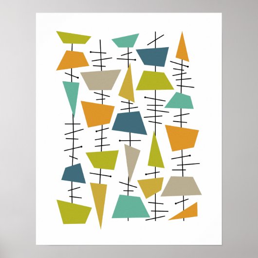 Fun farbenfrohe Hanging Geometric Mid Century Poster (Vorne)