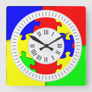Fun farbenfrohe Jigsaw Puzzle Roman Stunden und Mi Quadratische Wanduhr