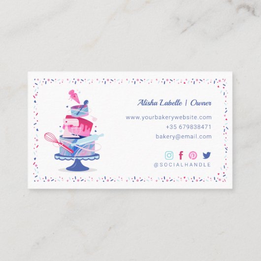 Fun farbenfrohe Konditorkuchen Bäckerei & Tools Ro Visitenkarte (Rückseite)