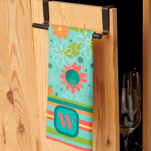 Fun farbenfrohe Monogramm erste Streifen Blüte Geschirrtuch