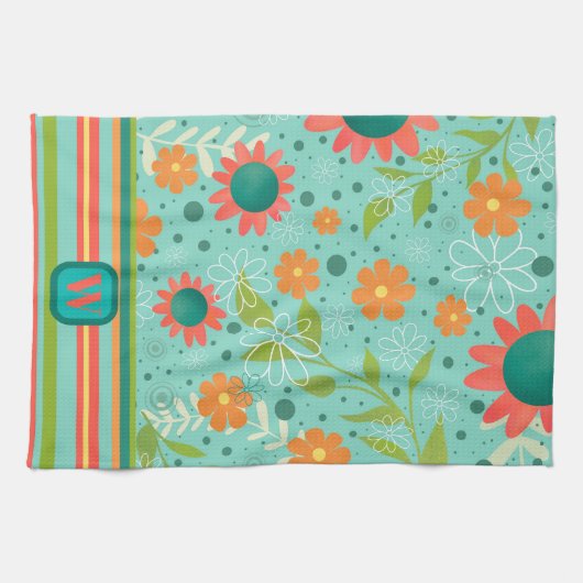 Fun farbenfrohe Monogramm erste Streifen Blüte Geschirrtuch (Horizontal)