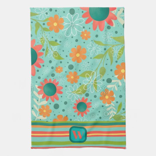 Fun farbenfrohe Monogramm erste Streifen Blüte Geschirrtuch (Vertikal)