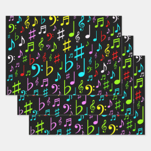 Fun, farbenfrohe Musiknote & Symbole Umhüllungspa Geschenkpapier Set