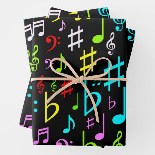 Fun, farbenfrohe Musiknote & Symbole Umhüllungspap Geschenkpapier Set (Beispiel)