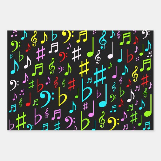 Fun, farbenfrohe Musiknote & Symbole Umhüllungspap Geschenkpapier Set (Vorderseite)