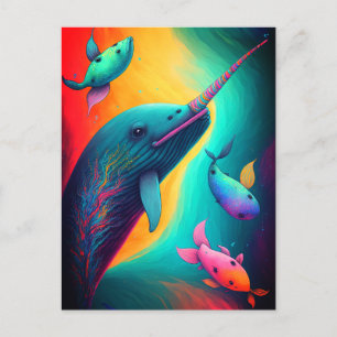 Fun farbenfrohe Narwhal Fantasy Sea Kreaturen Rege Postkarte