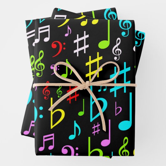 Fun, farbenfrohe Noten und Symbole Geschenkpapier Set (Beispiel)