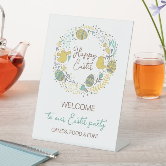 Fun farbenfrohe Osterfeier Jäger Jagen Begrüßungsz Sockelschild (In Situ)