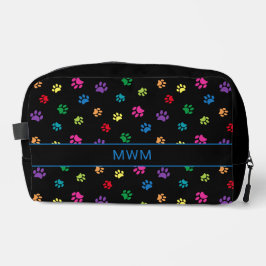 Fun farbenfrohe Paw Prints Personalisiert Black Waschbeutel