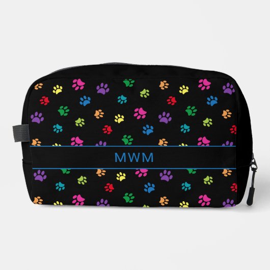 Fun farbenfrohe Paw Prints Personalisiert Black Waschbeutel (Vorderseite)
