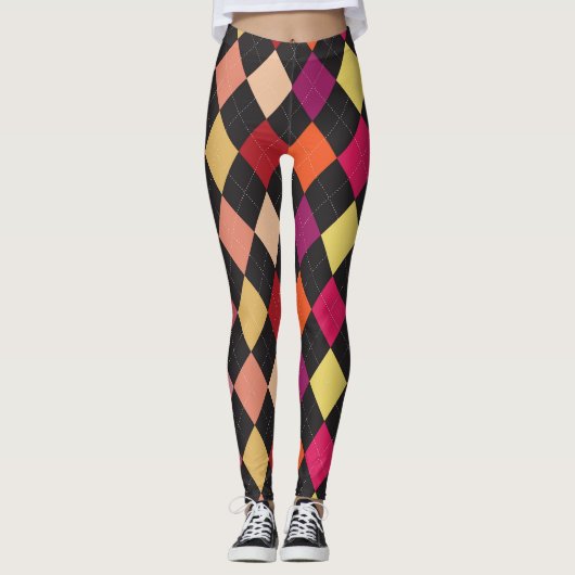 Fun farbenfrohe Raute Muster Leggings (Vorderseite)