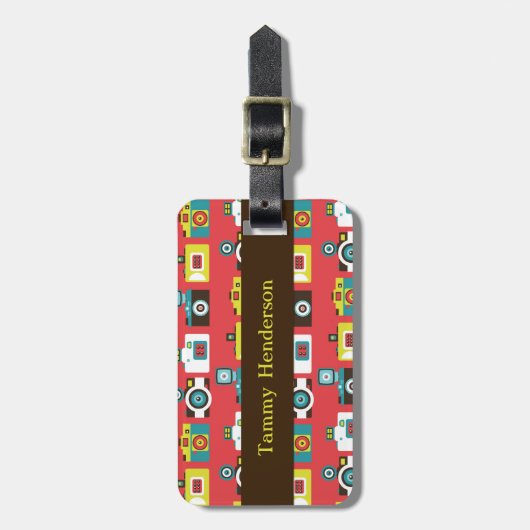 Fun farbenfrohe Retro Lomo Kameras Muster Gepäckanhänger (Vorderseite vertikal)