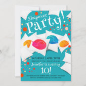 Fun farbenfrohe Sleepover Cat Slumber Party Kissen Einladung (Vorderseite)