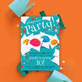 Fun farbenfrohe Sleepover Cat Slumber Party Kissen Einladung