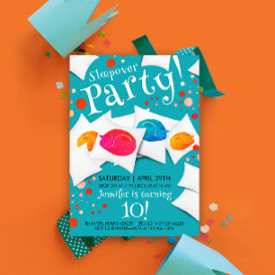 Fun farbenfrohe Sleepover Cat Slumber Party Kissen Einladung