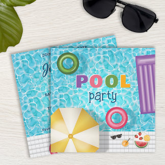 Fun farbenfrohe Sommerschwimmbad Party Geburtstag Einladung