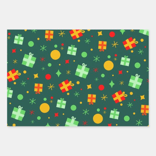 Fun farbenfrohe Weihnachtsmuster Geschenkpapier Set (Vorderseite 3)