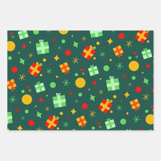 Fun farbenfrohe Weihnachtsmuster Geschenkpapier Set (Vorderseite)