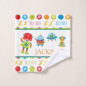 Fun farbenfroher Robot Beep Boop Muster Kid Badhandtuch Set (Waschlappen)