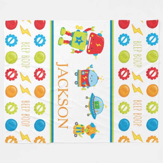 Fun farbenfroher Robot Beep Boop Muster Kid Fleecedecke (Vorderseite (Horizontal))