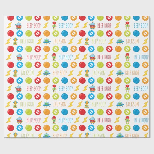 Fun farbenfroher Robot Beep Boop Muster Kid Geschenkpapier (Flach)