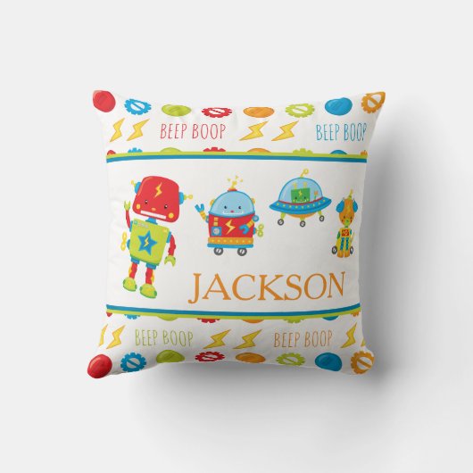Fun farbenfroher Robot Beep Boop Muster Kid Kissen (Rückseite)