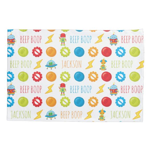 Fun farbenfroher Robot Beep Boop Muster Kid Kissenbezug (Rückseite)
