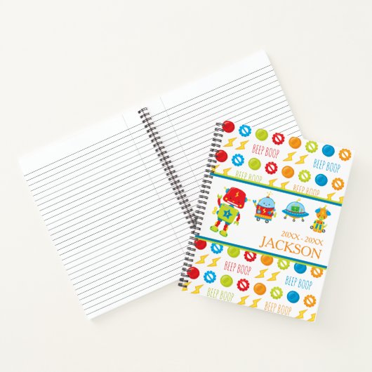Fun farbenfroher Robot Beep Boop Muster Kid Notizblock (Innenseite)