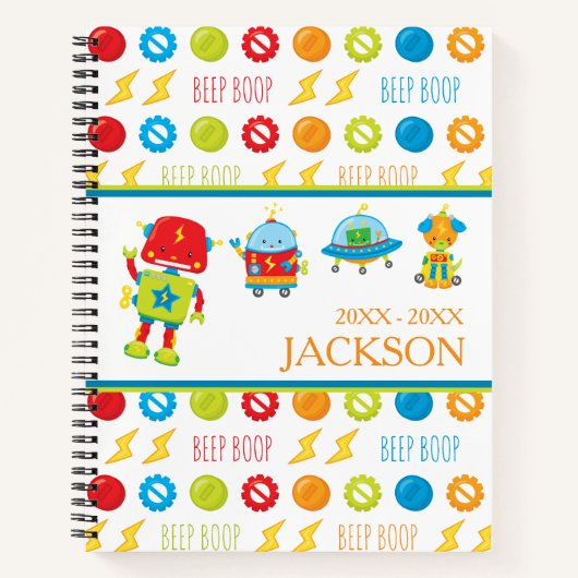 Fun farbenfroher Robot Beep Boop Muster Kid Notizblock (Vorderseite)